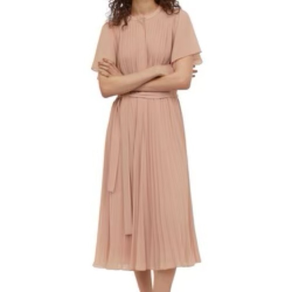 H & M Blush Tan Pleated Dress